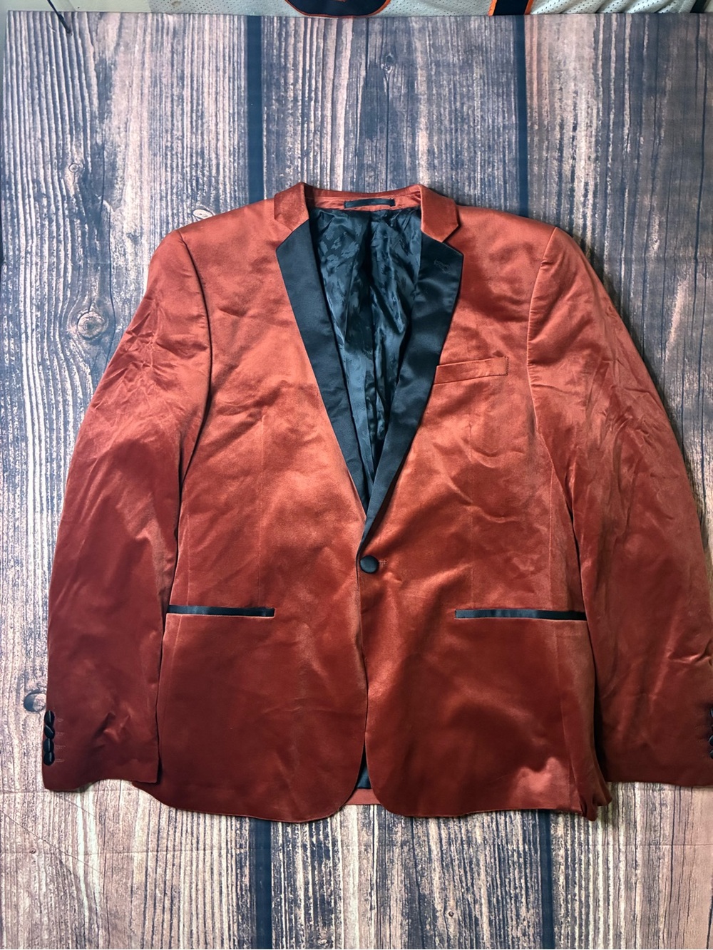 ASOS Mens Velvet Dinner Blazer in Rust with Black Trim